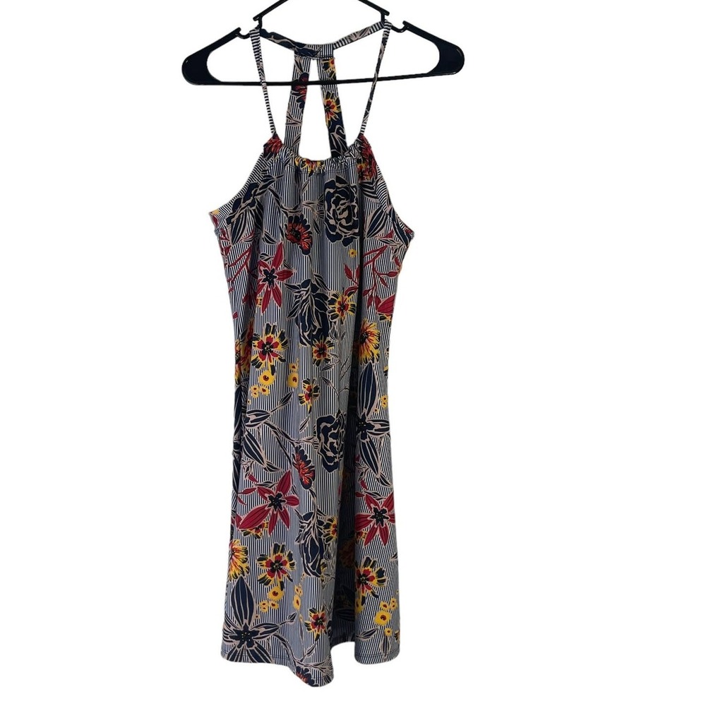 Balance Collection Women's Size Medium Blue Striped Floral Knee‎ Length Dress